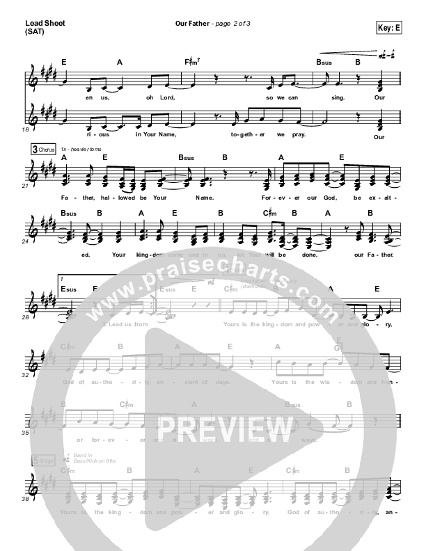 Our Father Lead Sheet (SAT) (Hillsong Worship)