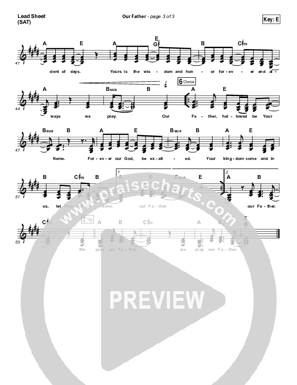 Our Father Lead Sheet (SAT) (Hillsong Worship)