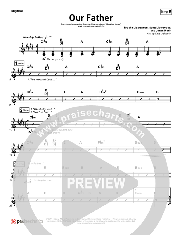 Our Father Rhythm Chart (Hillsong Worship)