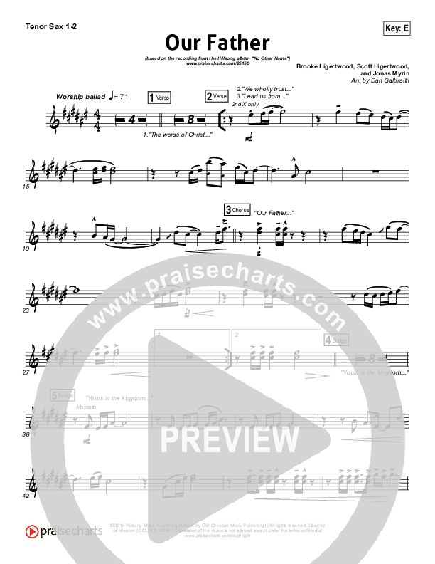 Our Father Tenor Sax 1/2 (Hillsong Worship)