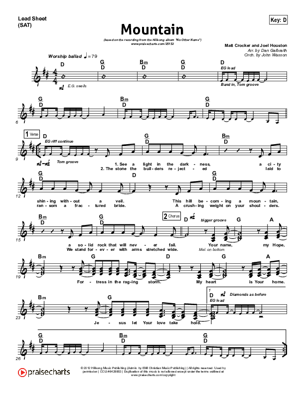 Mountain Lead Sheet (SAT) (Hillsong Worship)