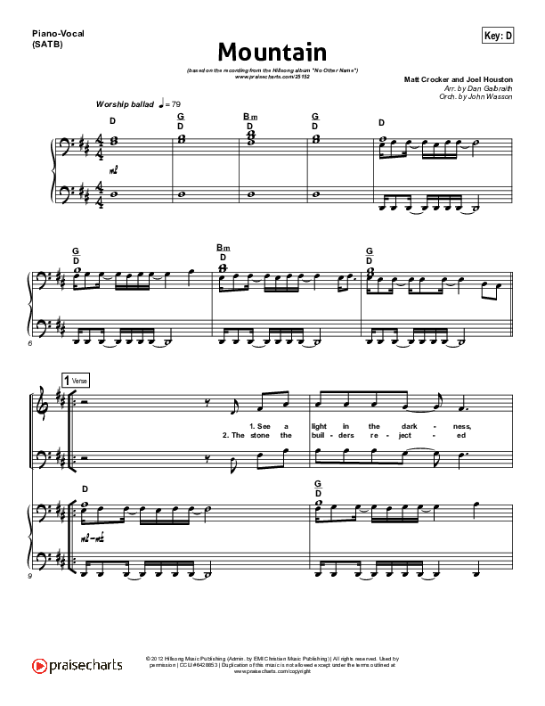 Mountain Piano/Vocal (SATB) (Hillsong Worship)