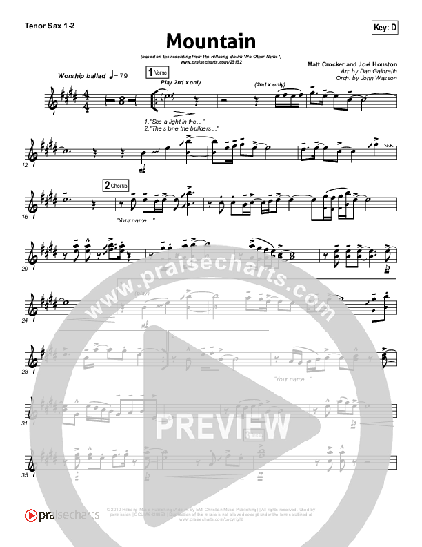 Mountain Tenor Sax 1/2 (Hillsong Worship)