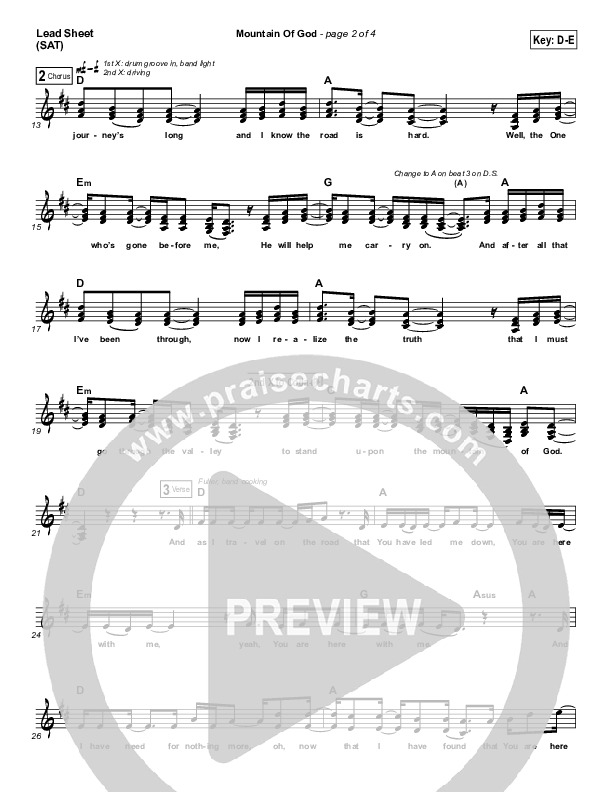 Mountain Of God Lead Sheet (Third Day)