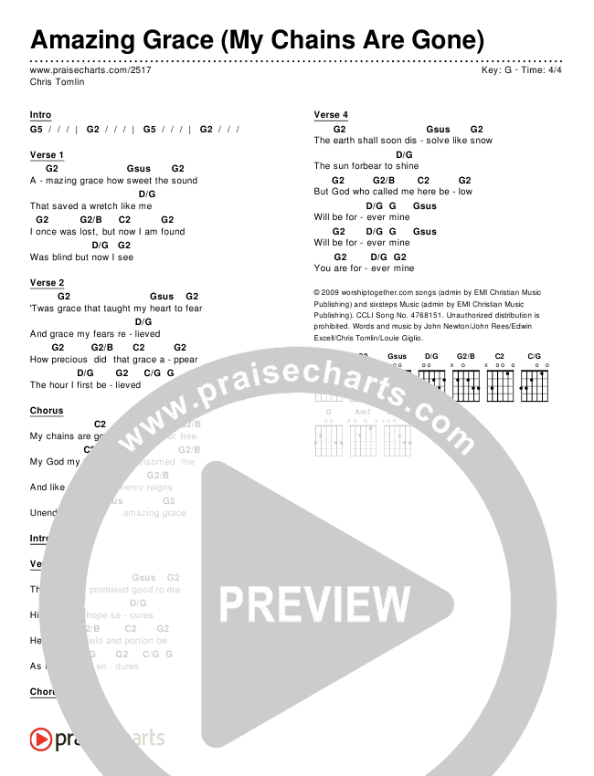 Amazing Grace (My Chains Are Gone) Chords & Lyrics (Chris Tomlin)