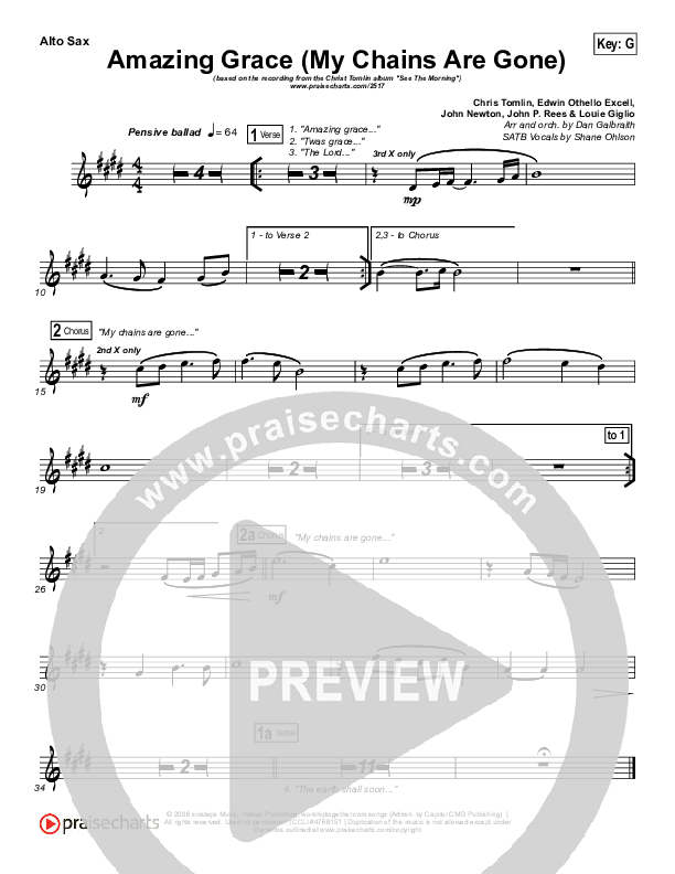 Amazing Grace (My Chains Are Gone) Alto Sax (Chris Tomlin)