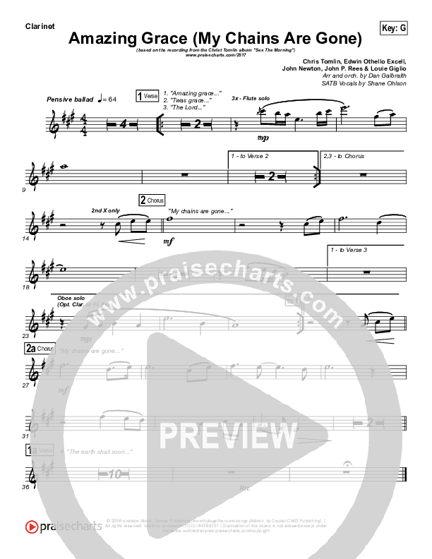 Amazing Grace (My Chains Are Gone) Clarinet (Chris Tomlin)