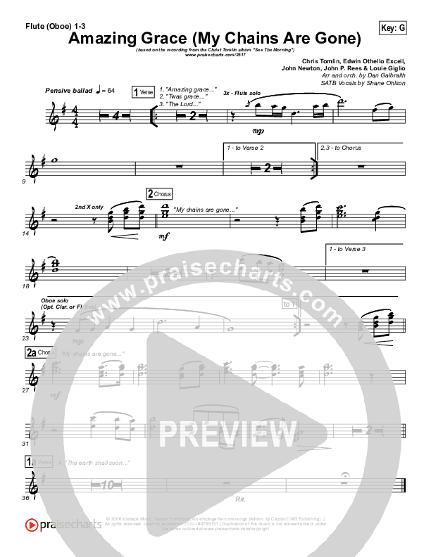 Amazing Grace (My Chains Are Gone) Flute/Oboe 1/2/3 (Chris Tomlin)