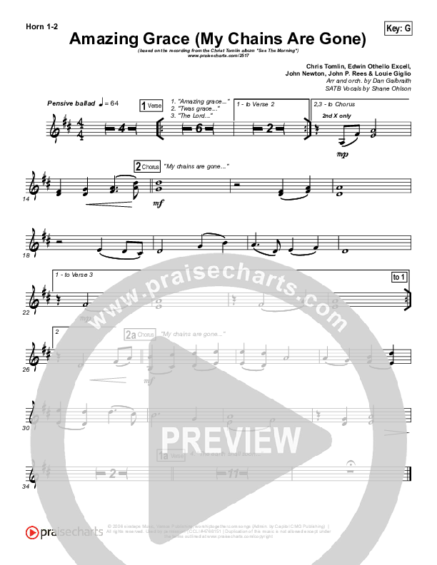 Amazing Grace (My Chains Are Gone) French Horn 1/2 (Chris Tomlin)