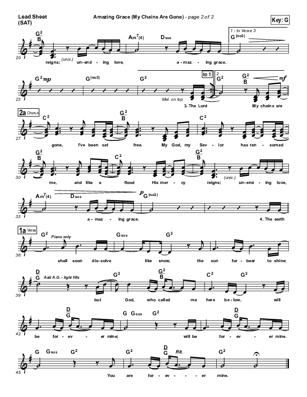Amazing Grace (My Chains Are Gone) Lead Sheet (SAT) (Chris Tomlin)
