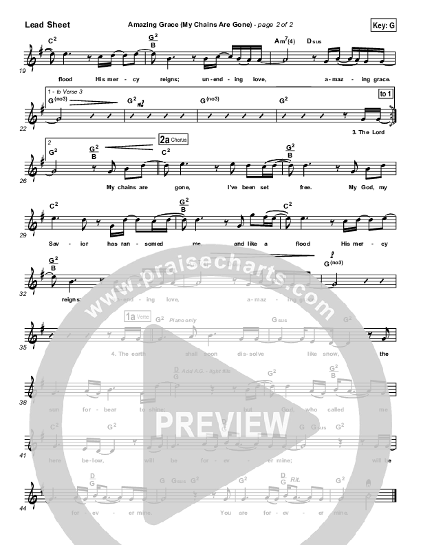 Amazing Grace (My Chains Are Gone) Lead Sheet (Chris Tomlin)
