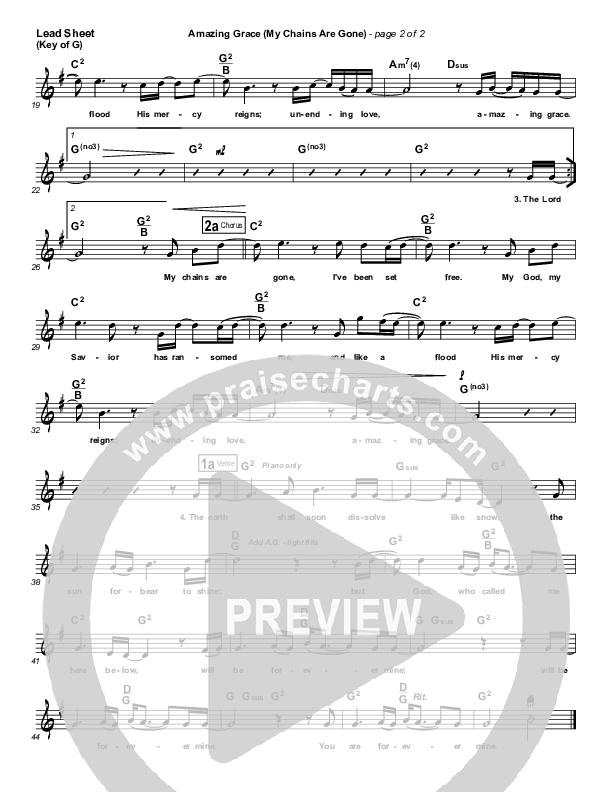 Amazing Grace (My Chains Are Gone) Lead Sheet (Melody) (Chris Tomlin)