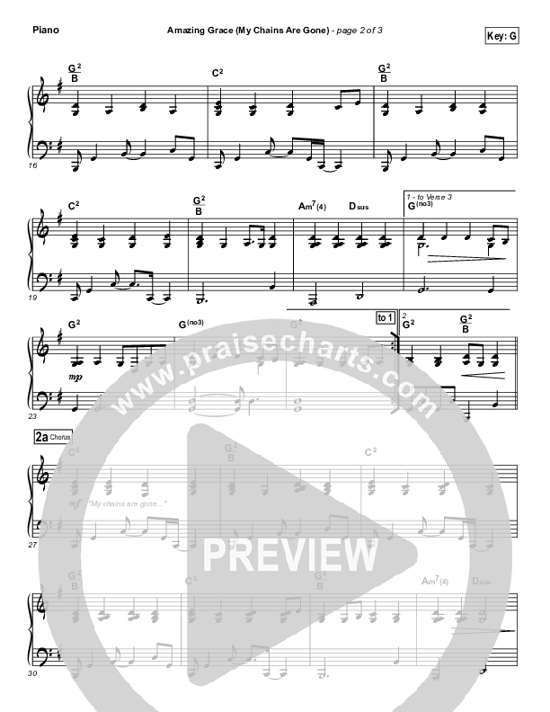 Amazing Grace (My Chains Are Gone) Piano Sheet (Chris Tomlin)