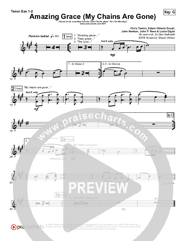 Amazing Grace (My Chains Are Gone) Tenor Sax 1/2 (Chris Tomlin)