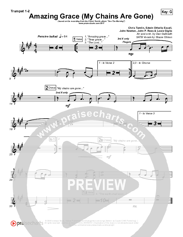 Amazing Grace (My Chains Are Gone) Trumpet 1,2 (Chris Tomlin)