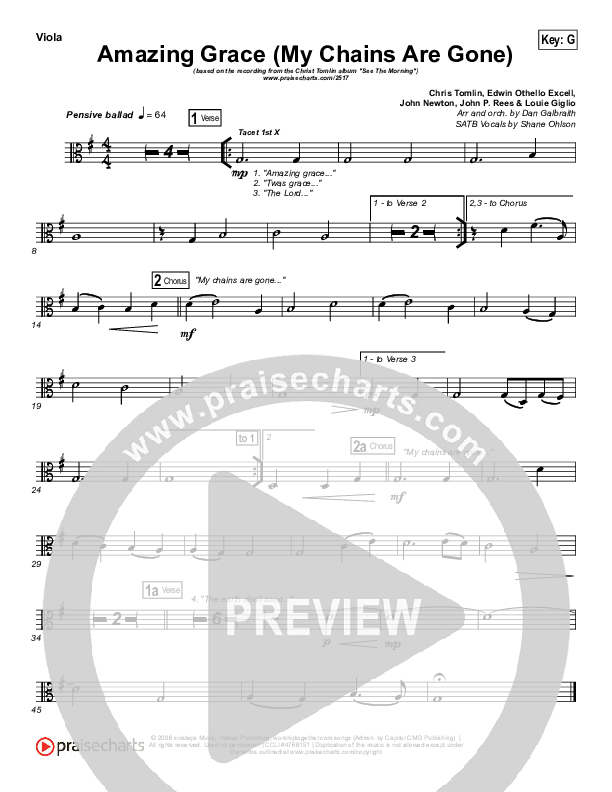 Amazing Grace (My Chains Are Gone) Viola (Chris Tomlin)