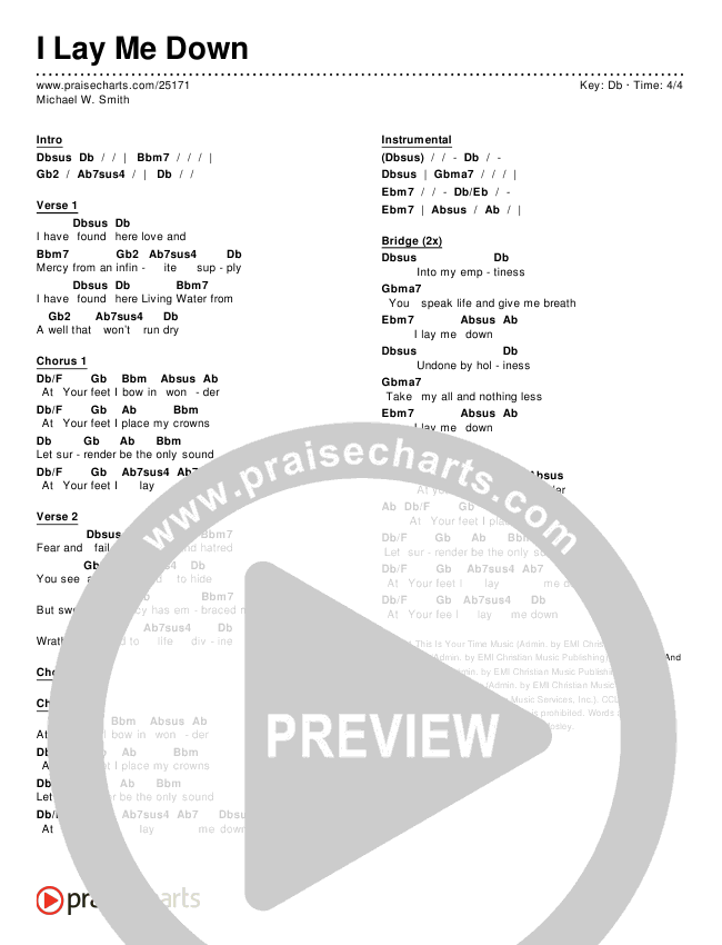 Lay Me Down Chord Chart