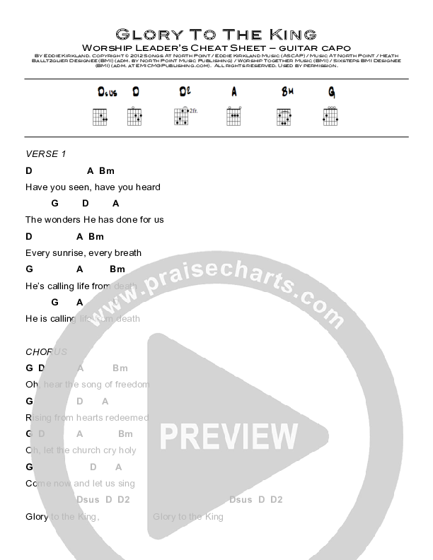 Glory To The King Chords & Lyrics (Eddie Kirkland)