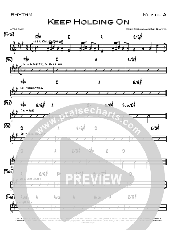 Keep Holding On Rhythm Chart (Eddie Kirkland)