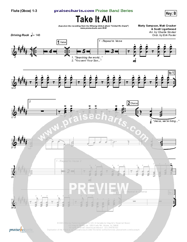 Take It All Flute/Oboe 1/2/3 (Hillsong UNITED)