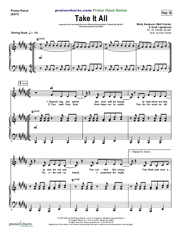Take It All Piano/Vocal (SAT) (Hillsong UNITED)
