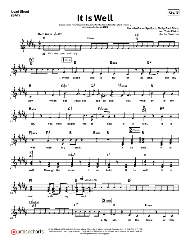 It Is Well Lead Sheet (SAT) (Todd Fields / North Point Worship)