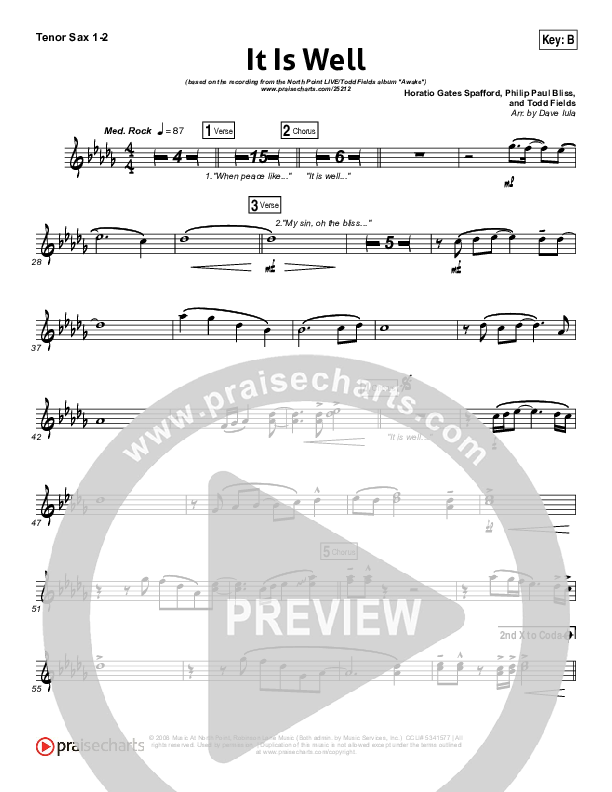 It Is Well Tenor Sax 1/2 (Todd Fields / North Point Worship)