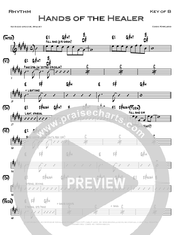 Hands Of The Healer Rhythm Chart (Eddie Kirkland / North Point Worship)