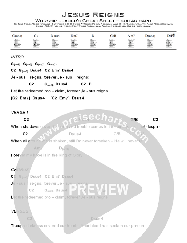 Jesus Reigns Chords & Lyrics (Eddie Kirkland / North Point Worship)