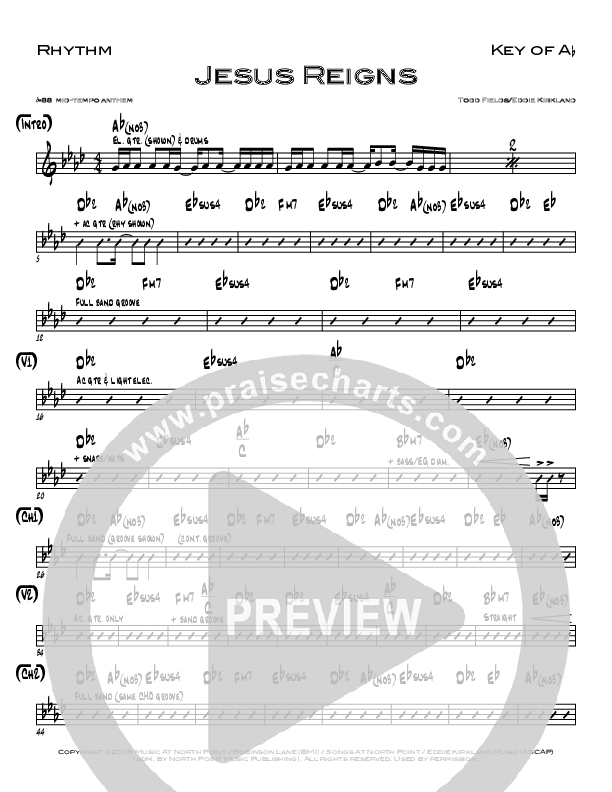 Jesus Reigns Rhythm Chart (Eddie Kirkland / North Point Worship)