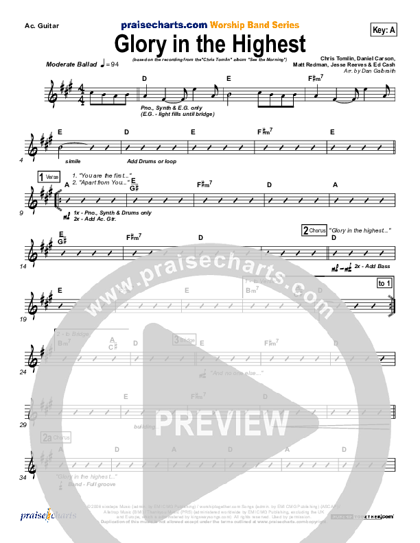 Glory In The Highest Acoustic Guitar (Chris Tomlin)