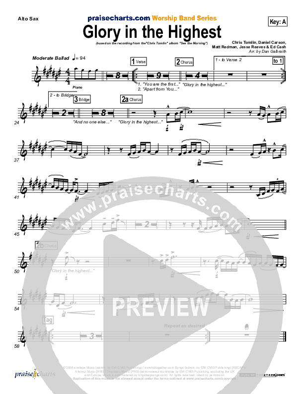 Glory In The Highest Alto Sax (Chris Tomlin)