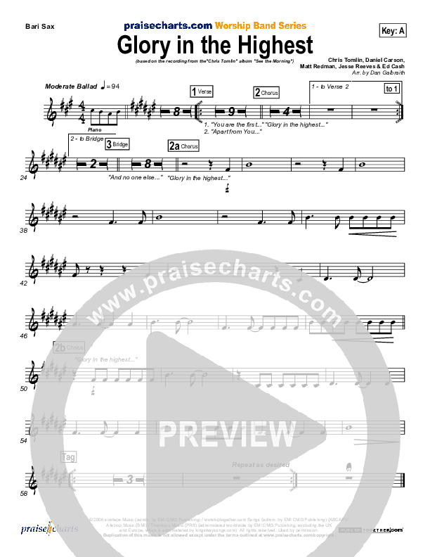 Glory In The Highest Bari Sax (Chris Tomlin)