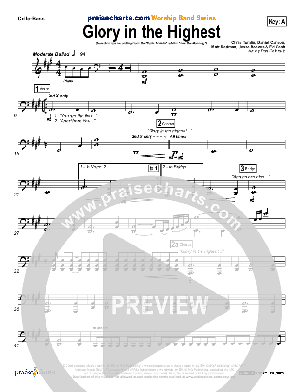 Glory In The Highest Cello/Bass (Chris Tomlin)
