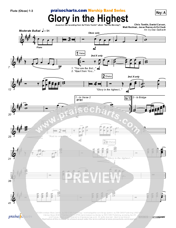 Glory In The Highest Flute/Oboe 1/2/3 (Chris Tomlin)
