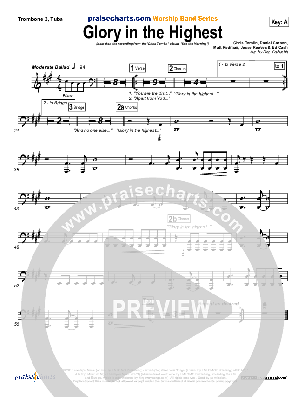 Glory In The Highest Trombone 3/Tuba (Chris Tomlin)