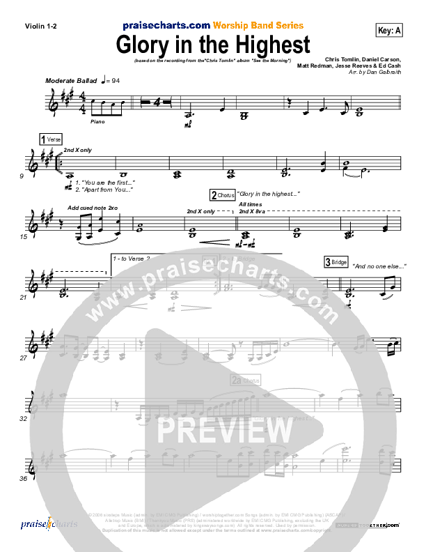 Glory In The Highest Violin 1/2 (Chris Tomlin)