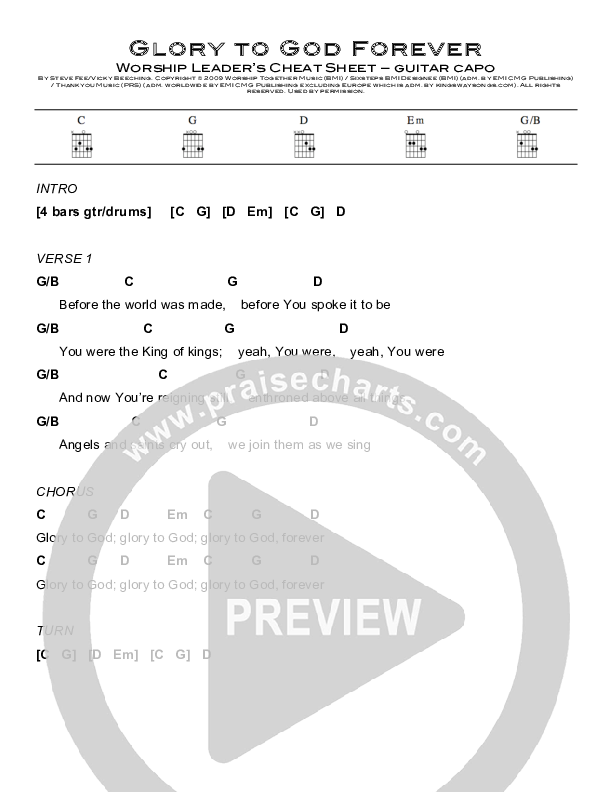 Glory To God Forever Chord Chart (Steve Fee / North Point Worship)