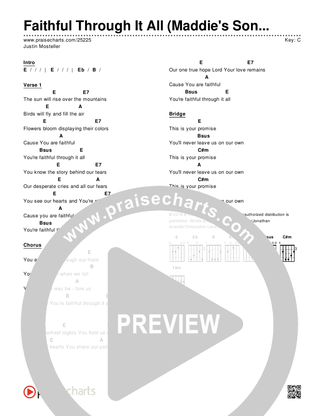 Faithful Through It All (Maddie's Song) Chords & Lyrics (A Thousand Hills Music / Justin Mosteller)