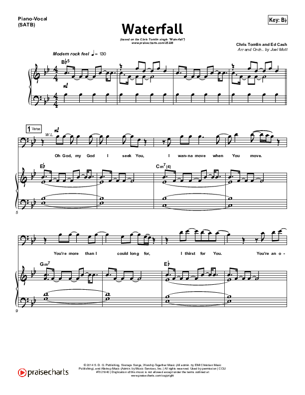 Waterfall Piano/Vocal (SATB) (Chris Tomlin)
