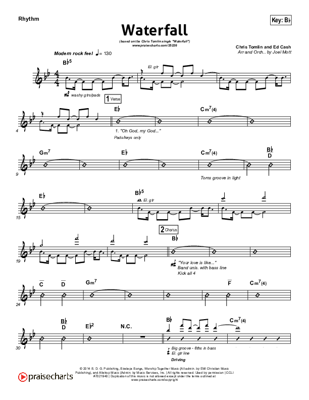 Waterfall Rhythm Chart (Chris Tomlin)
