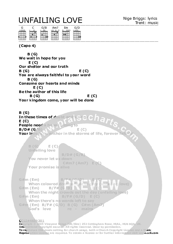 Unfailing Love Chords PDF (Vineyard UK) PraiseCharts