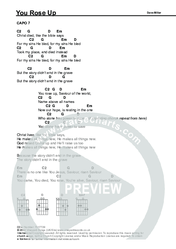 You Rose Up Chords & Lyrics (Vineyard UK)