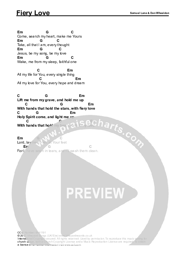 Fiery Love Chords & Lyrics (Vineyard UK)