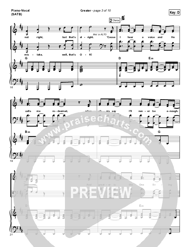 Greater Piano/Vocal (SATB) (MercyMe)