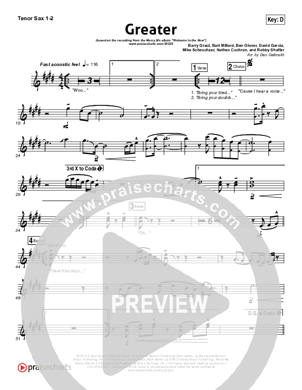 Greater Tenor Sax 1/2 (MercyMe)