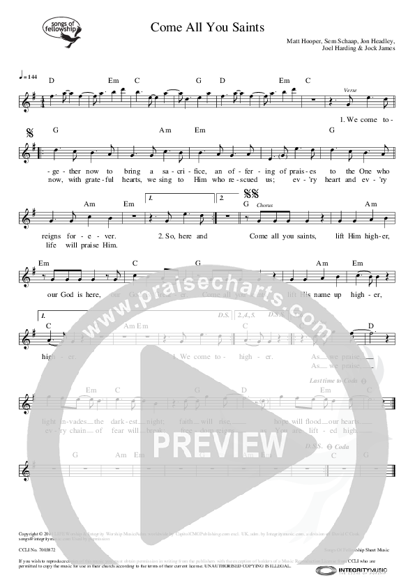 Come All You Saints Lead Sheet (Life Worship)