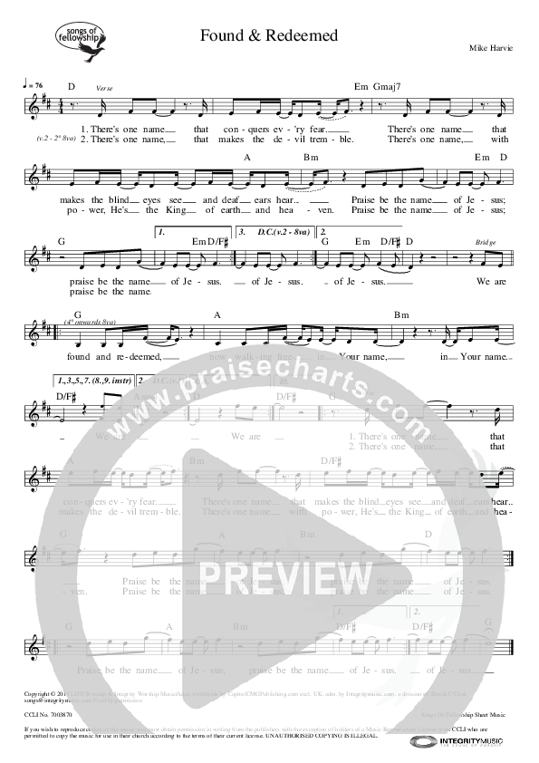 Found And Redeemed Lead Sheet (Life Worship)