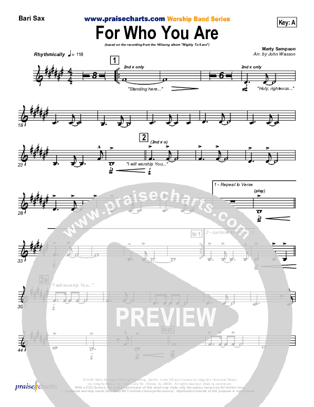 For Who You Are Bari Sax (Hillsong Worship)