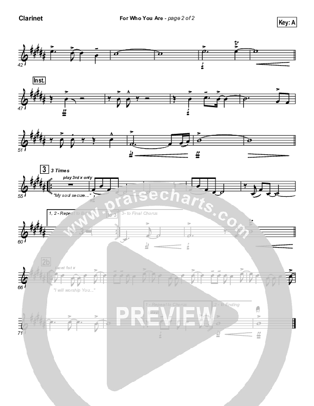 For Who You Are Clarinet (Hillsong Worship)